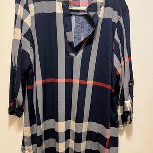Navy and Red Plaid Women's Top